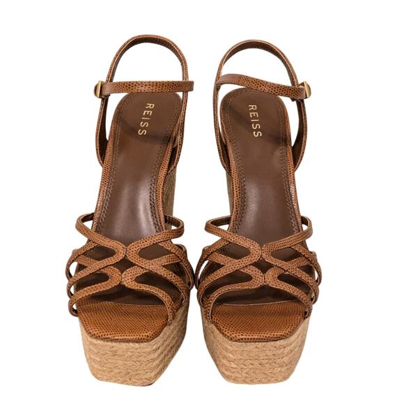 $320 Reiss Elle Espadrille Platform Wedge Sandals Women's Tan size US9.5 EU40 - Picture 2 of 10